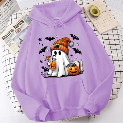 Halloween Ghost Pumpkin Bat Hoodies For Women Fashion Hooded